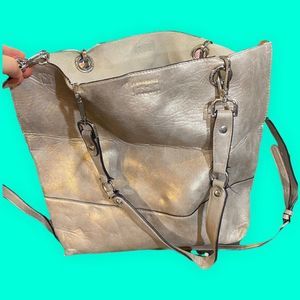 Women's Calvin Klein Leather Shoulder Silver/Pewter Leather Tote